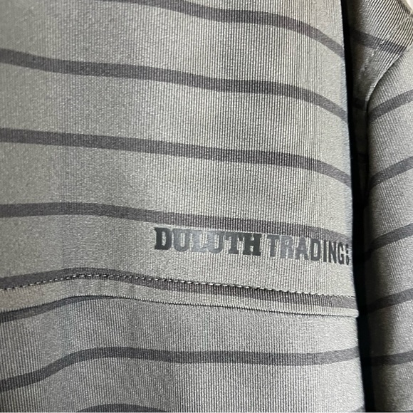 290. Duluth Trading Relaxed Fit Striped Polo Gray/Black L - Picture 4 of 6